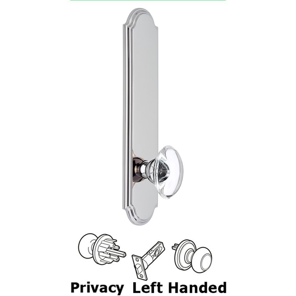 Grandeur Tall Plate Privacy with Provence Left Handed Knob in Bright Chrome