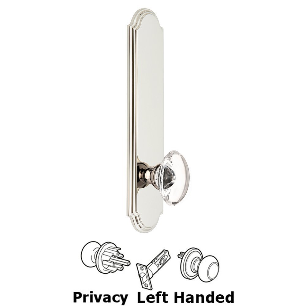 Grandeur Tall Plate Privacy with Provence Left Handed Knob in Polished Nickel