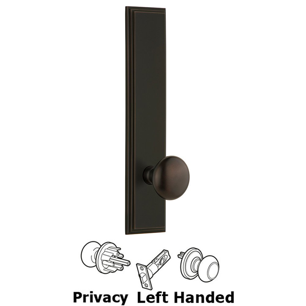 Grandeur Privacy Carre Tall Plate with Fifth Avenue Left Handed Knob in Timeless Bronze