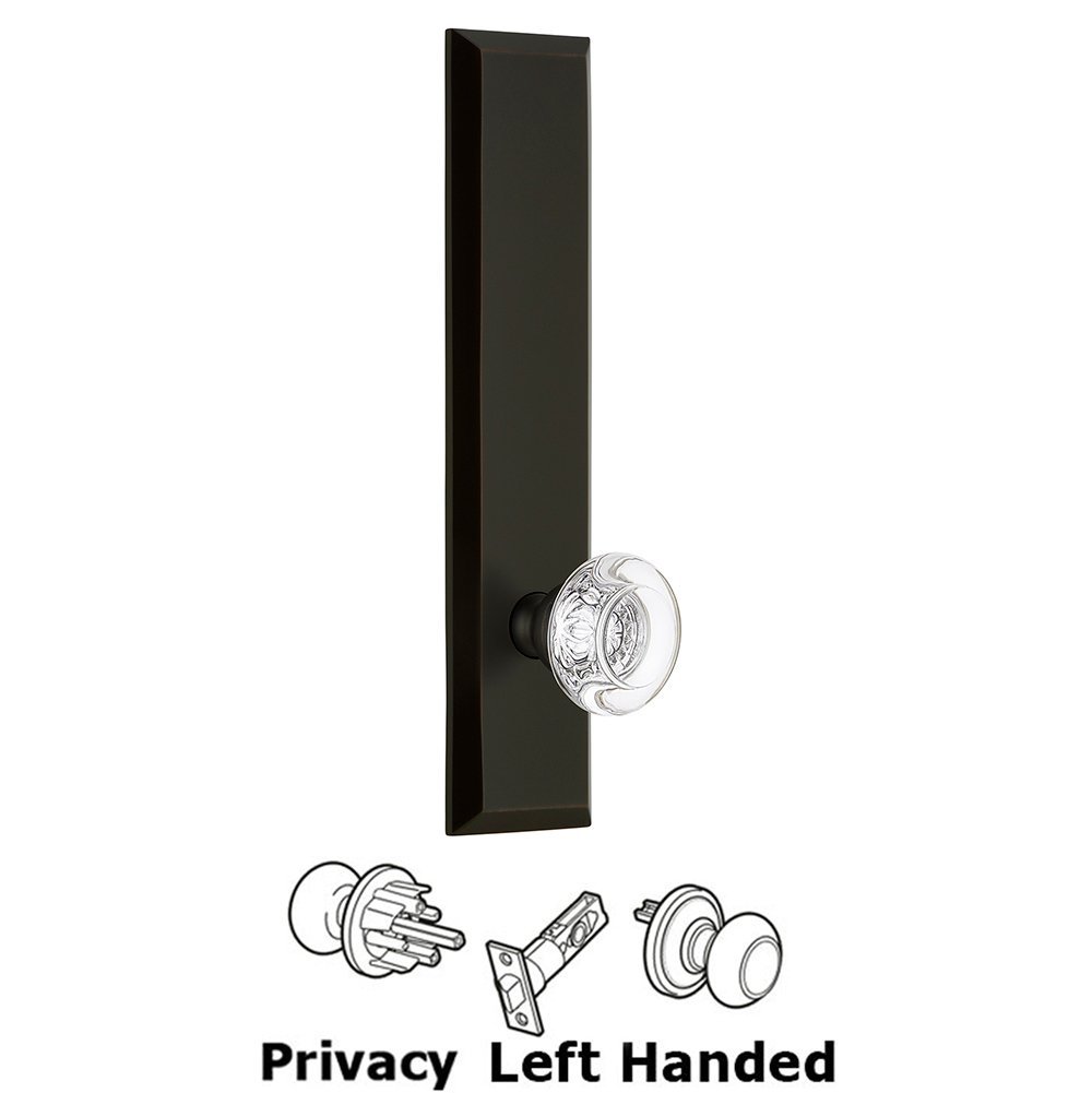 Grandeur Privacy Fifth Avenue Tall Plate with Bordeaux Left Handed Knob in Timeless Bronze
