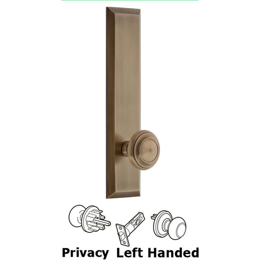 Grandeur Privacy Fifth Avenue Tall Plate with Circulaire Left Handed Knob in Vintage Brass