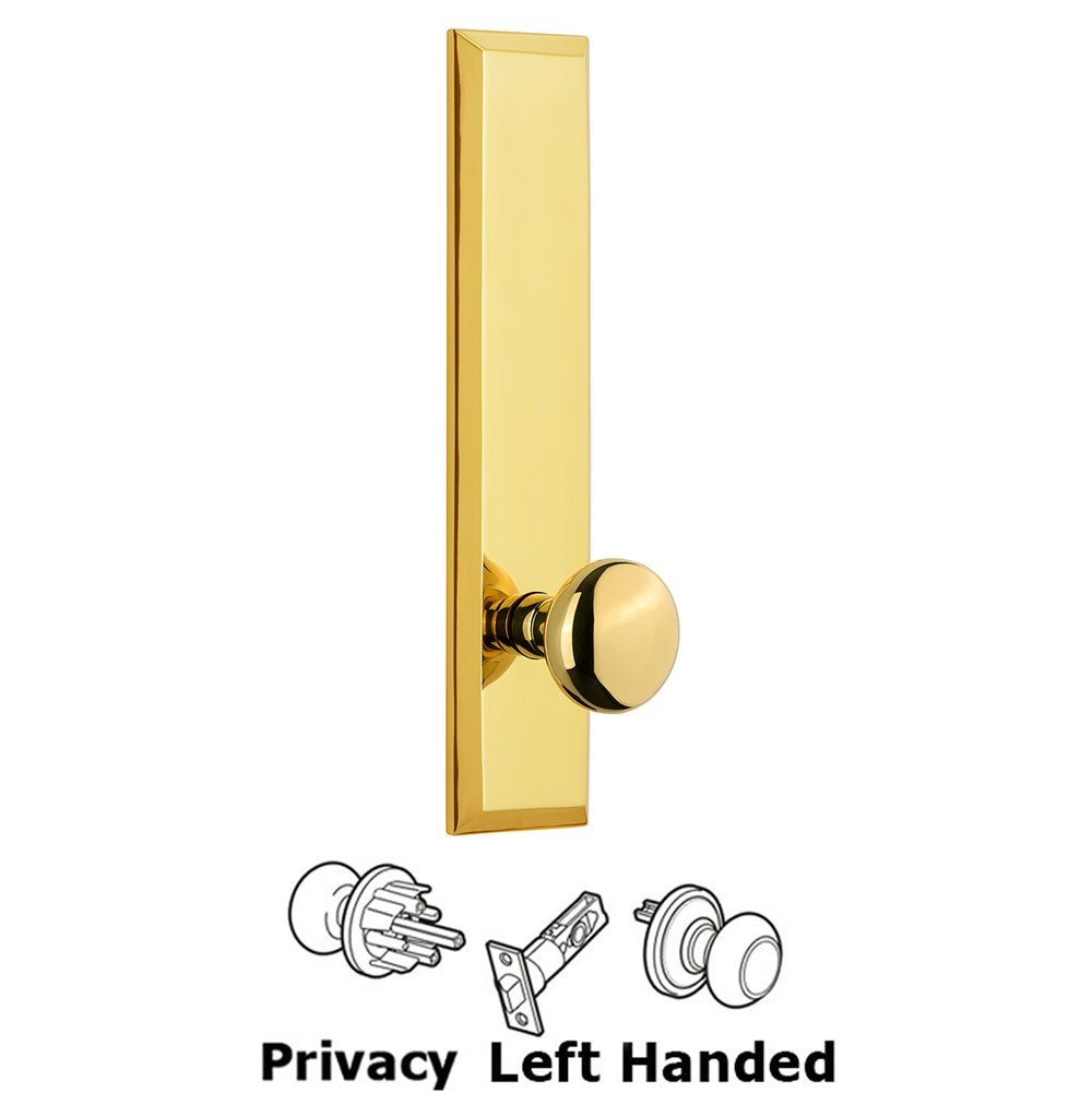 Grandeur Privacy Fifth Avenue Tall Plate with Left Handed Knob in Lifetime Brass