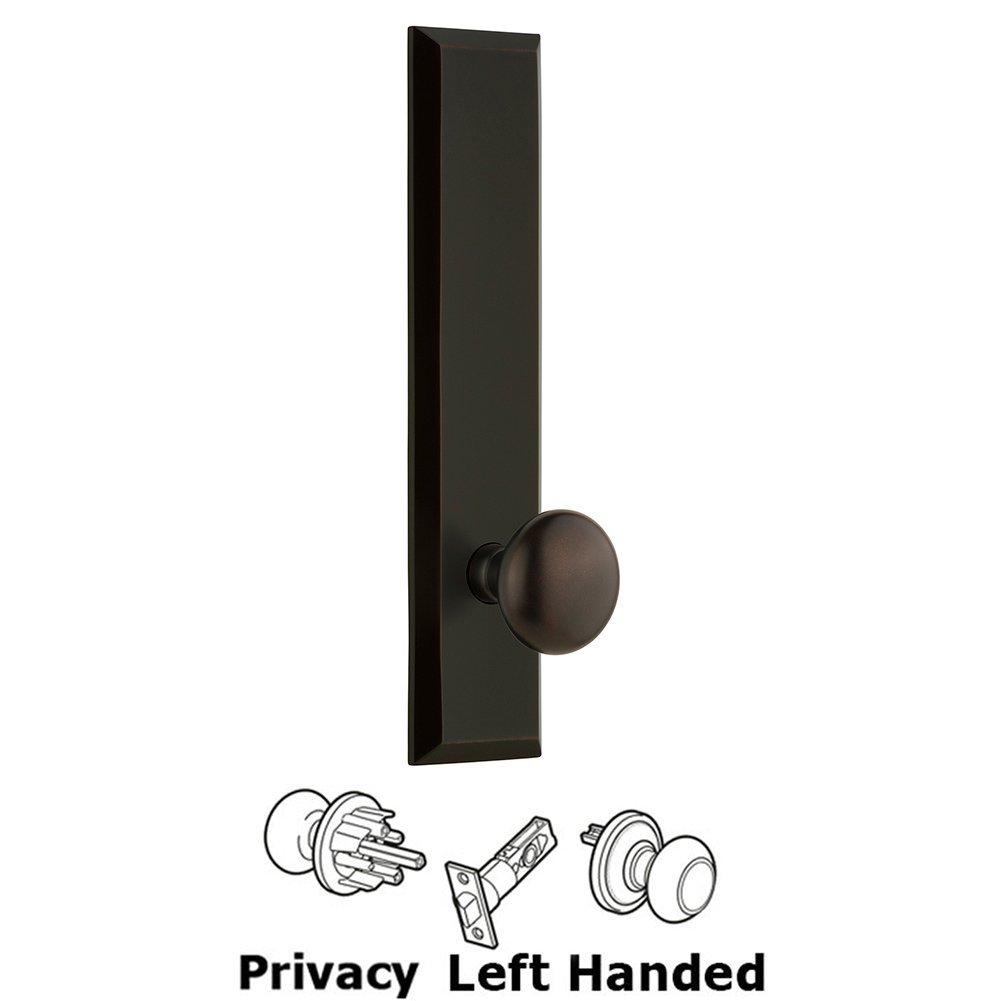 Grandeur Privacy Fifth Avenue Tall Plate with Left Handed Knob in Timeless Bronze