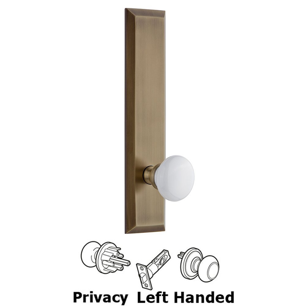 Grandeur Privacy Fifth Avenue Tall Plate with Hyde Park Left Handed Knob in Vintage Brass
