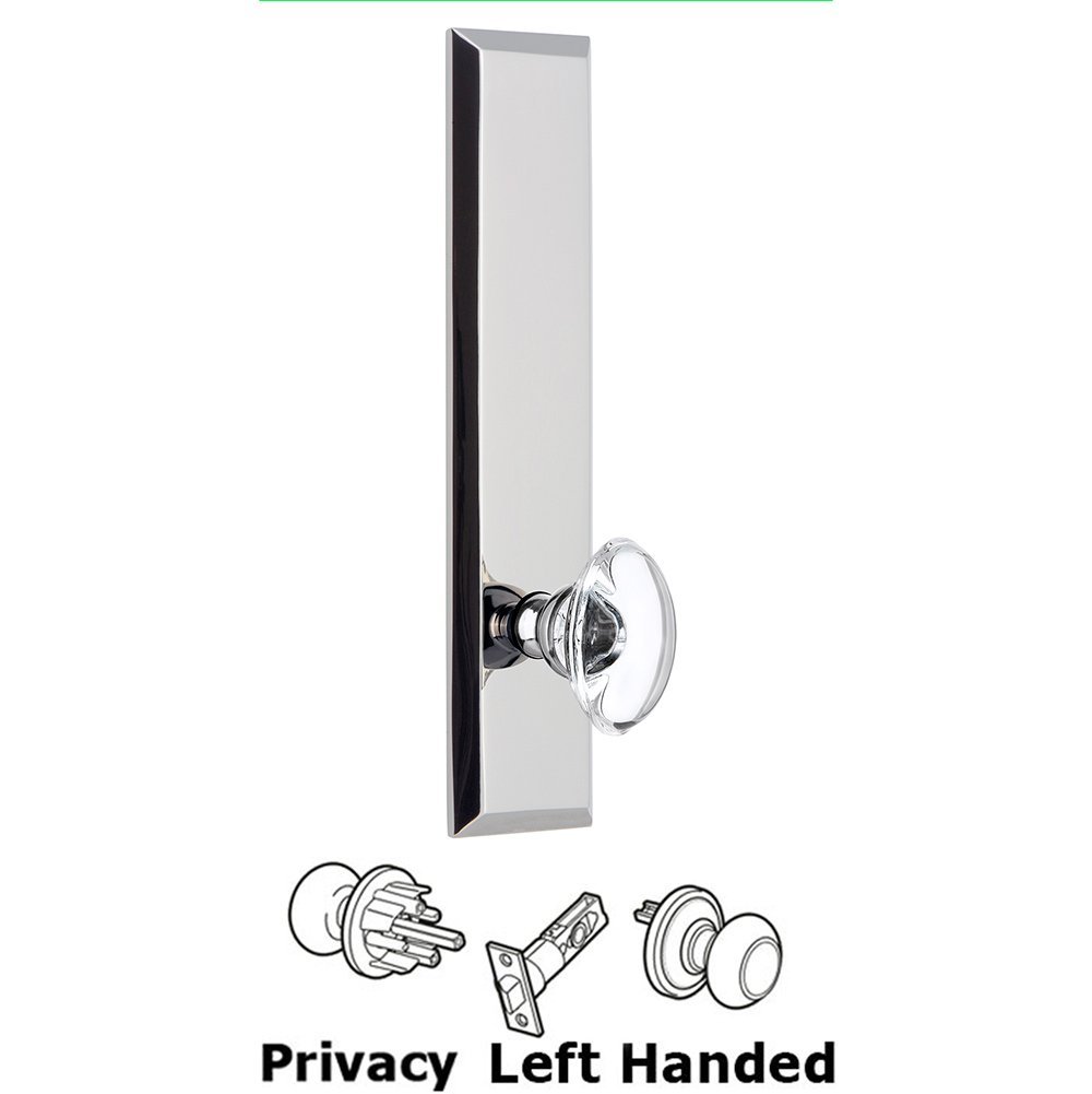 Grandeur Privacy Fifth Avenue Tall Plate with Provence Left Handed Knob in Bright Chrome