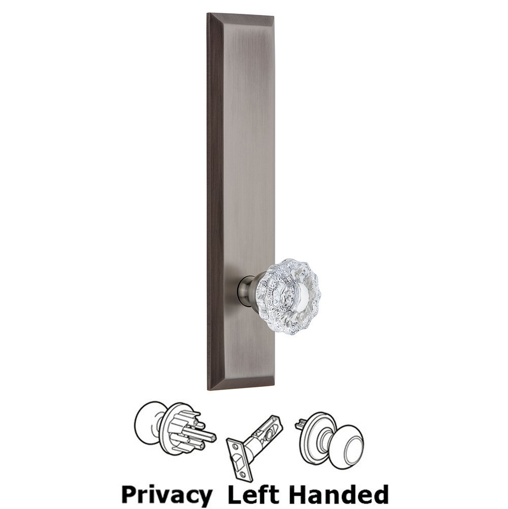 Grandeur Privacy Fifth Avenue Tall Plate with Versailles Left Handed Knob in Antique Pewter