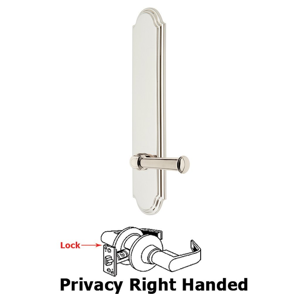 Grandeur Tall Plate Privacy with Georgetown Right Handed Lever in Polished Nickel