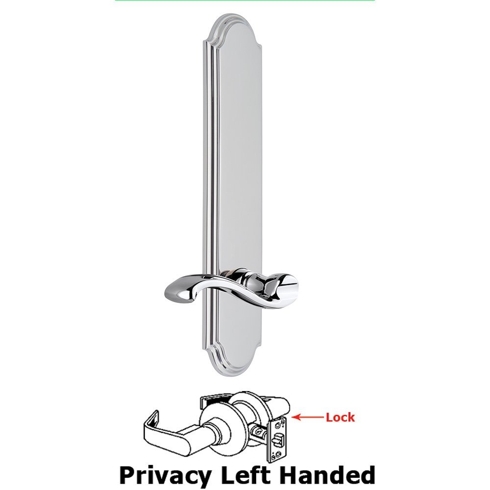 Grandeur Tall Plate Privacy with Portofino Left Handed Lever in Bright Chrome