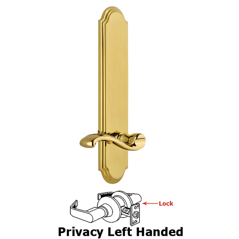Grandeur Tall Plate Privacy with Portofino Left Handed Lever in Lifetime Brass