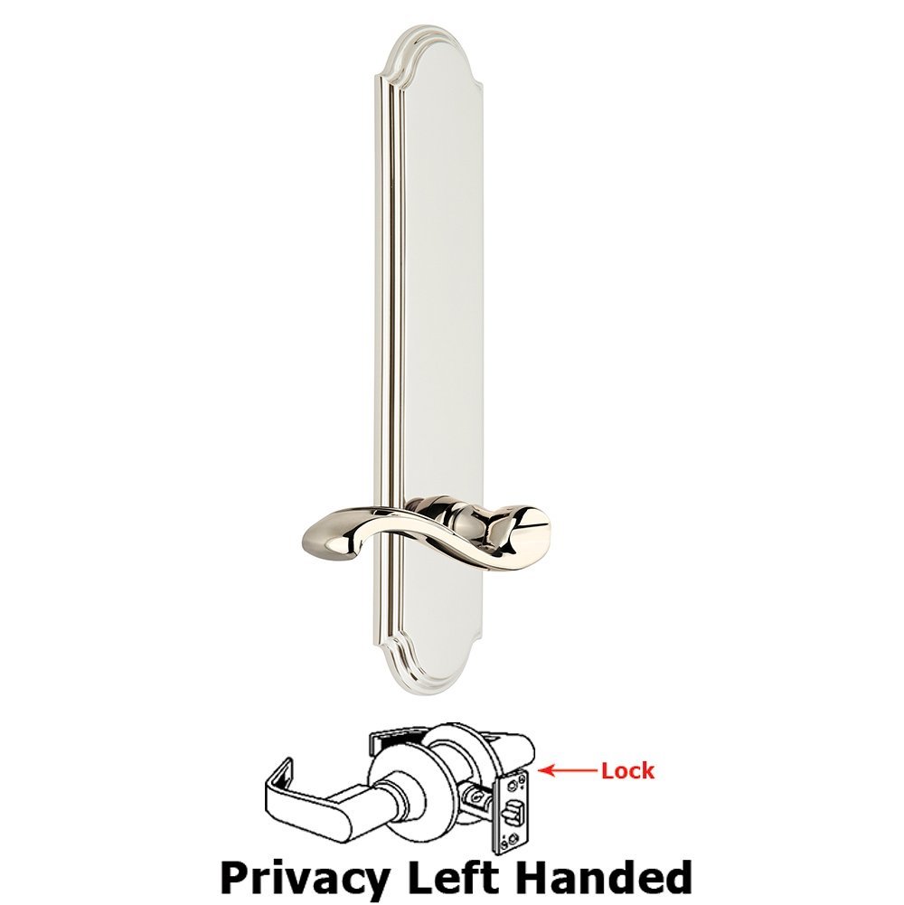 Grandeur Tall Plate Privacy with Portofino Left Handed Lever in Polished Nickel