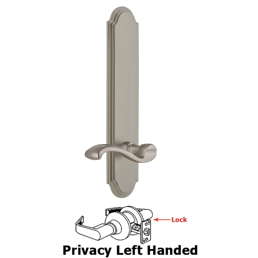 Grandeur Tall Plate Privacy with Portofino Left Handed Lever in Satin Nickel