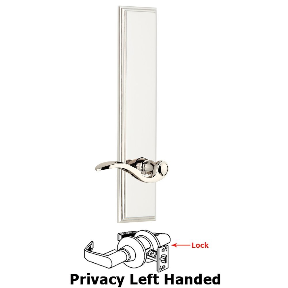 Grandeur Privacy Carre Tall Plate with Bellagio Left Handed Lever in Polished Nickel