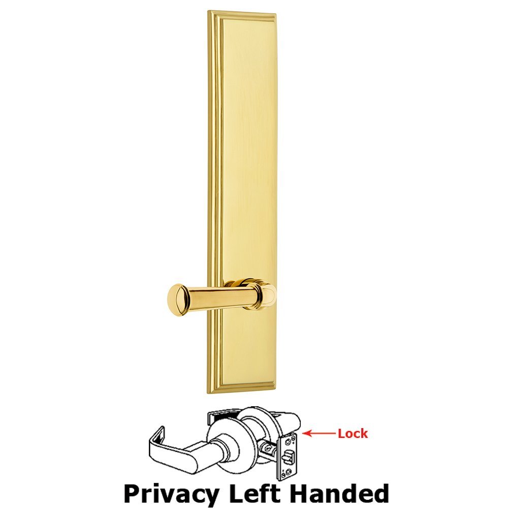Grandeur Privacy Carre Tall Plate with Georgetown Left Handed Lever in Lifetime Brass