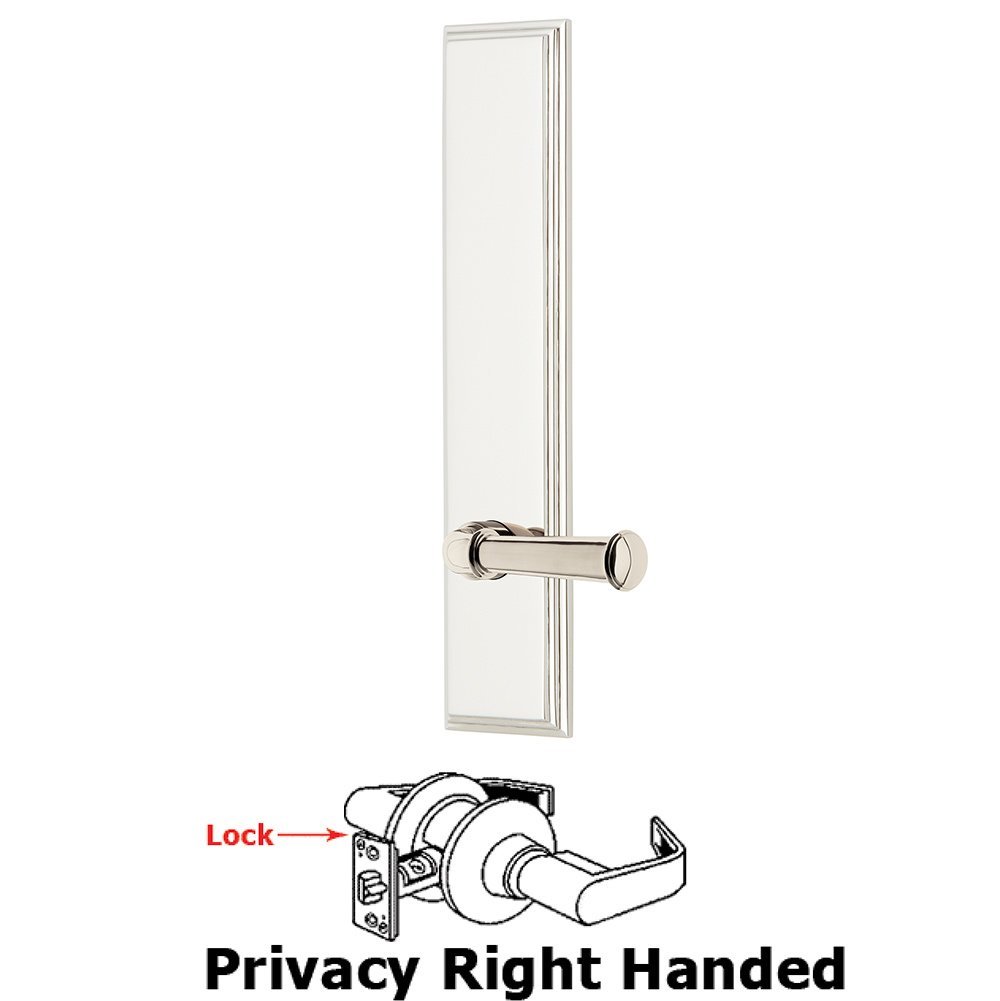 Grandeur Privacy Carre Tall Plate with Georgetown Right Handed Lever in Polished Nickel