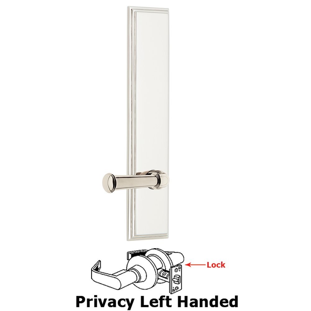 Grandeur Privacy Carre Tall Plate with Georgetown Left Handed Lever in Polished Nickel