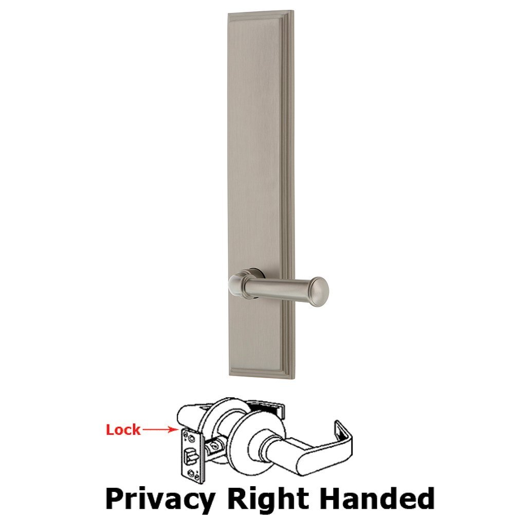 Grandeur Privacy Carre Tall Plate with Georgetown Right Handed Lever in Satin Nickel