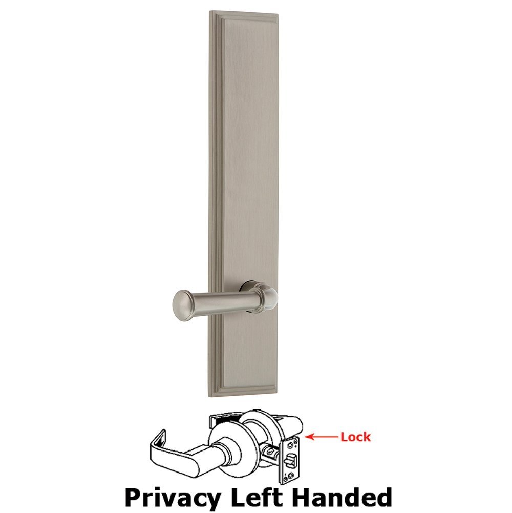 Grandeur Privacy Carre Tall Plate with Georgetown Left Handed Lever in Satin Nickel