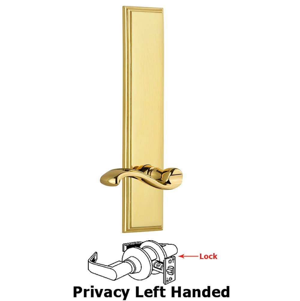 Grandeur Privacy Carre Tall Plate with Portofino Left Handed Lever in Polished Brass