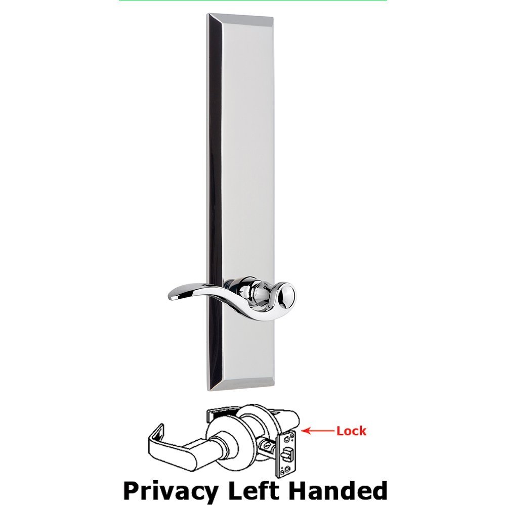 Grandeur Privacy Fifth Avenue Tall Plate with Bellagio Left Handed Lever in Bright Chrome