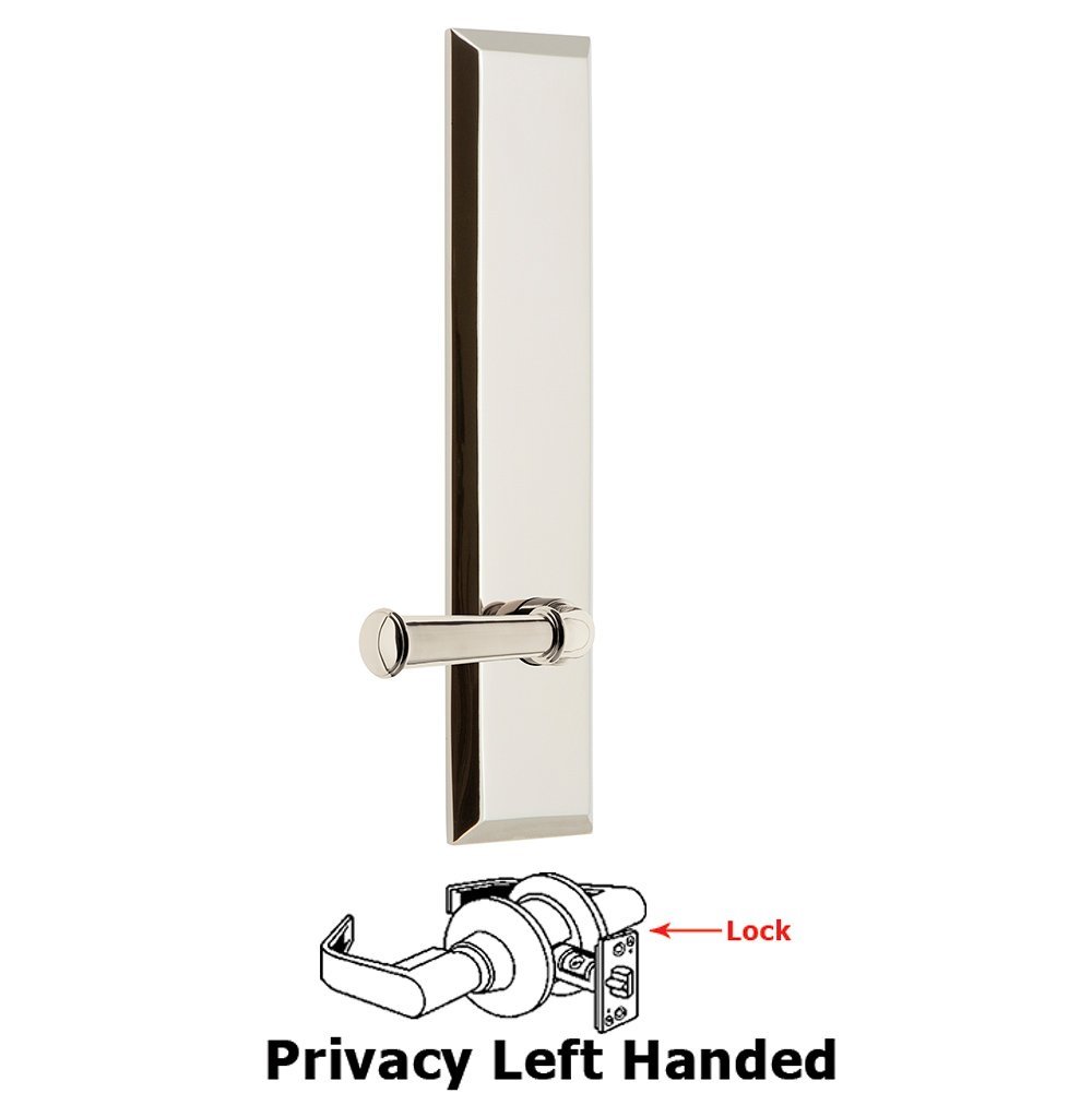 Grandeur Privacy Fifth Avenue Tall Plate with Georgetown Left Handed Lever in Polished Nickel