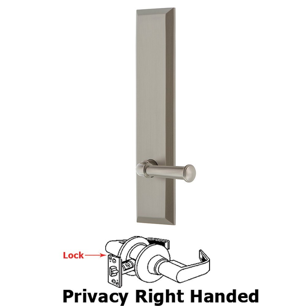 Grandeur Privacy Fifth Avenue Tall Plate with Georgetown Right Handed Lever in Satin Nickel