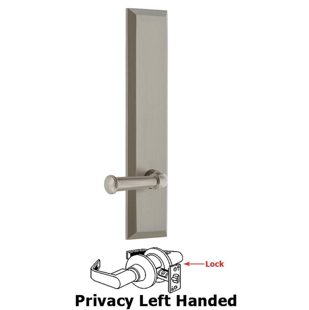 Grandeur Privacy Fifth Avenue Tall Plate with Georgetown Left Handed Lever in Satin Nickel