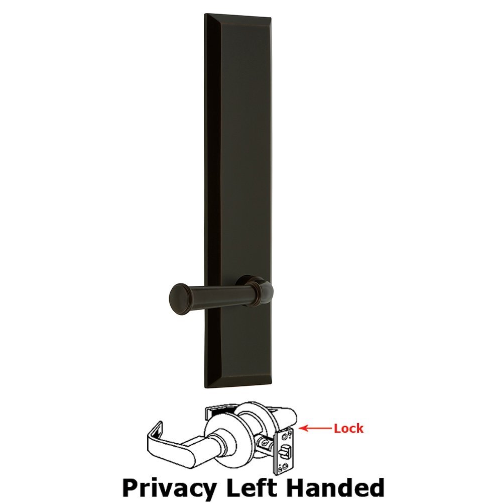 Grandeur Privacy Fifth Avenue Tall Plate with Georgetown Left Handed Lever in Timeless Bronze