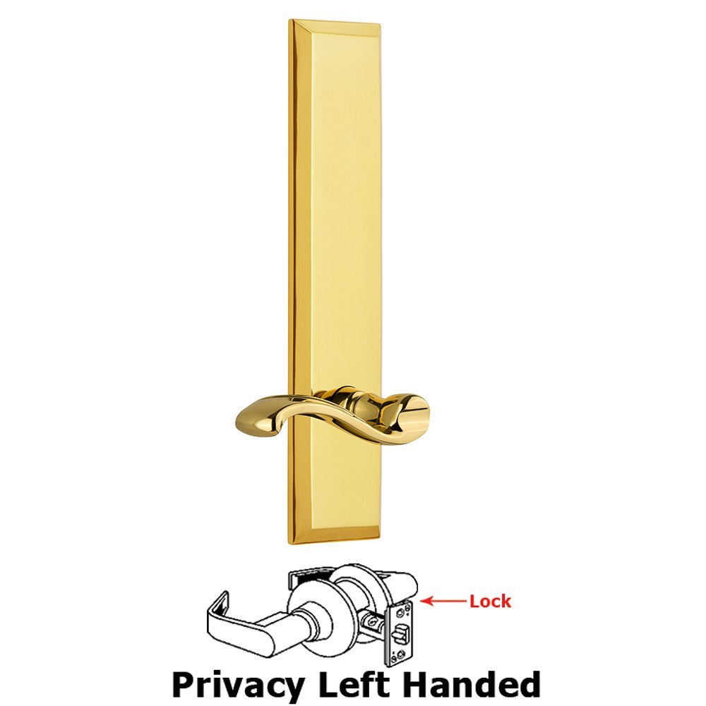 Grandeur Privacy Fifth Avenue Tall Plate with Portofino Left Handed Lever in Lifetime Brass