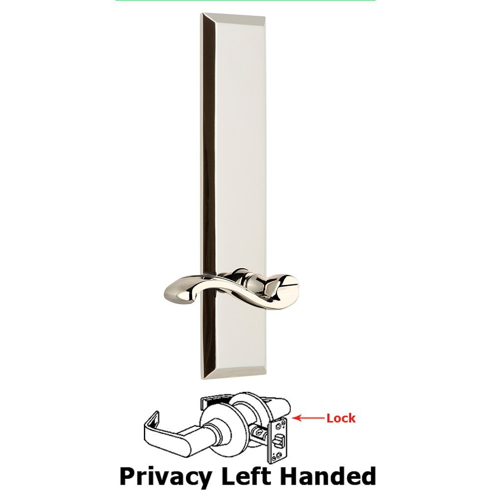 Grandeur Privacy Fifth Avenue Tall Plate with Portofino Left Handed Lever in Polished Nickel