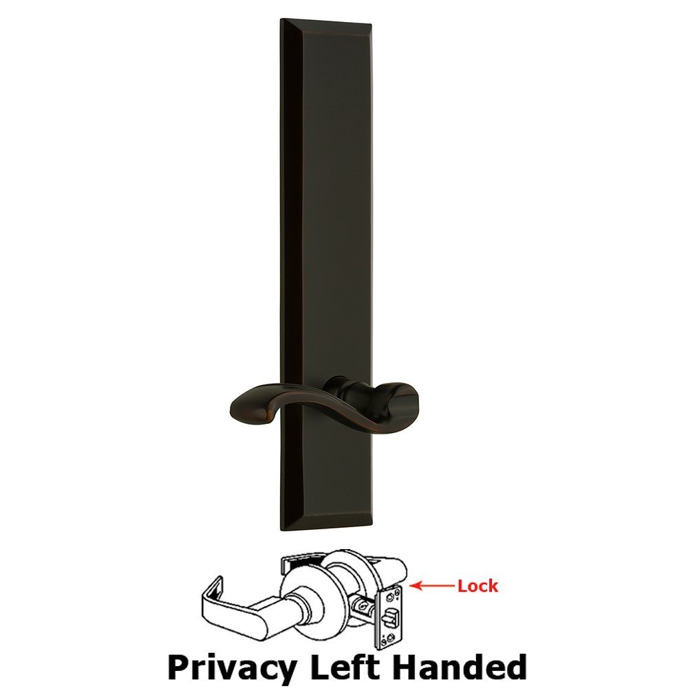 Grandeur Privacy Fifth Avenue Tall Plate with Portofino Left Handed Lever in Timeless Bronze