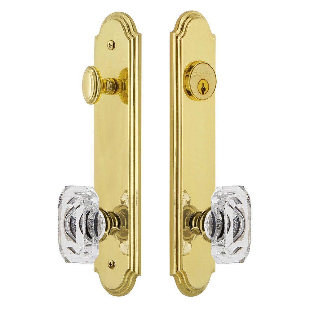 Grandeur Arc Tall Plate Handleset with Baguette Clear Crystal Knob in Lifetime Brass