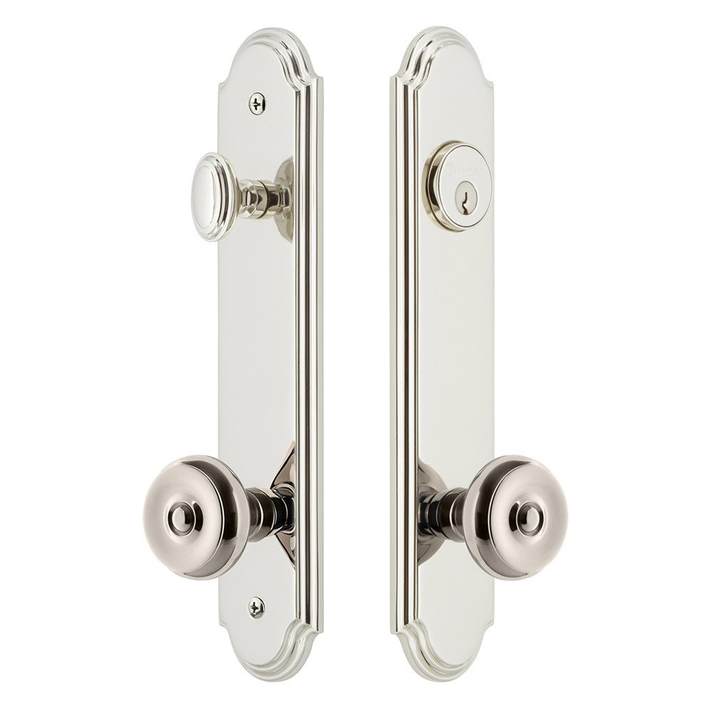 Grandeur Arc Tall Plate Handleset with Bouton Knob in Polished Nickel