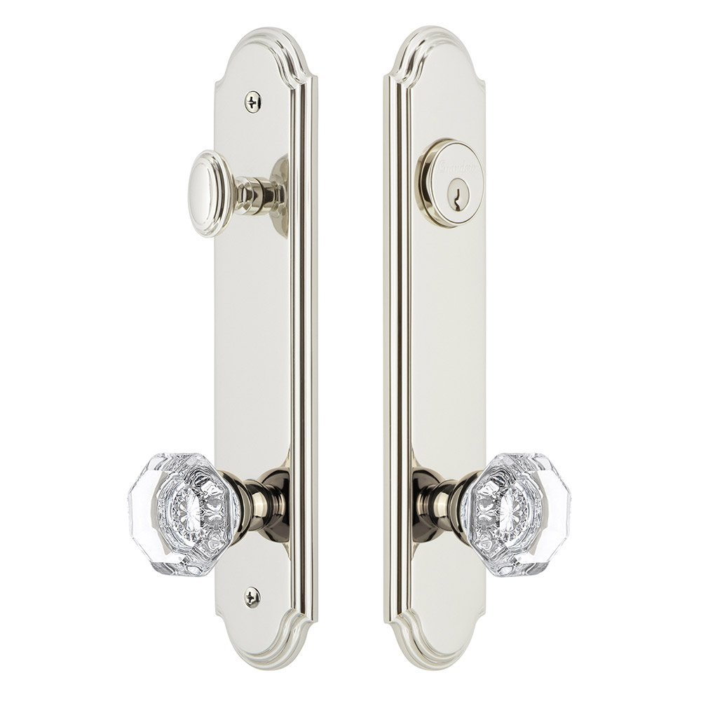 Grandeur Arc Tall Plate Handleset with Chambord Knob in Polished Nickel