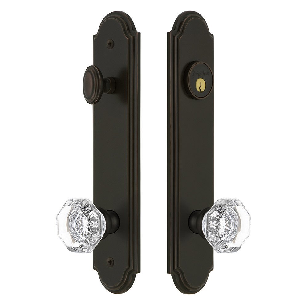 Grandeur Arc Tall Plate Handleset with Chambord Knob in Timeless Bronze