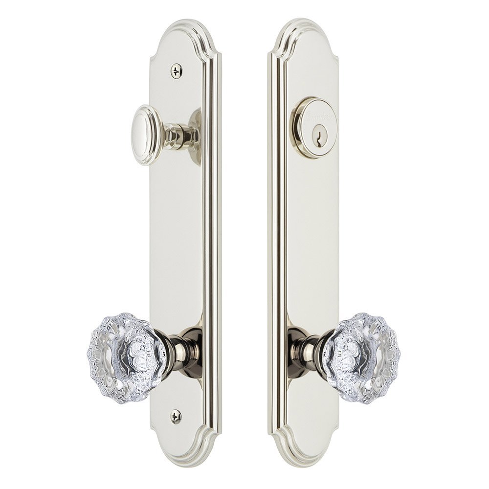 Grandeur Arc Tall Plate Handleset with Fontainebleau Knob in Polished Nickel