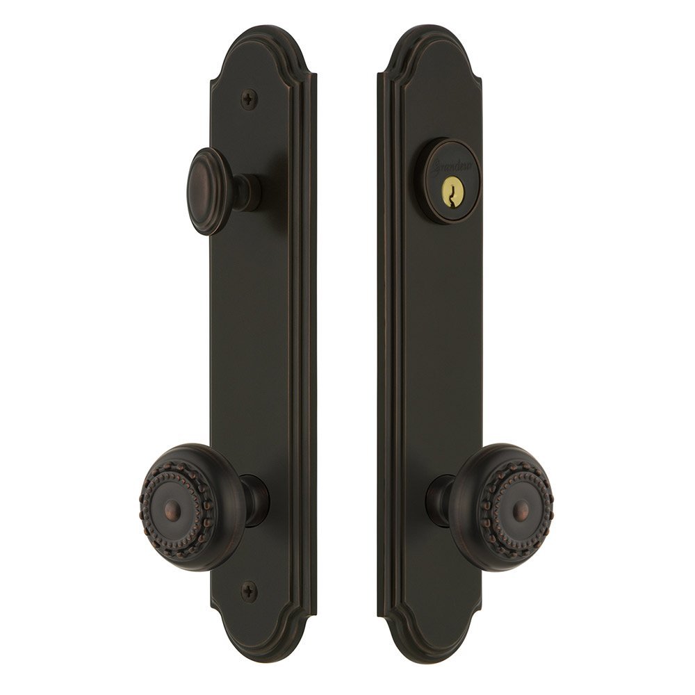 Grandeur Arc Tall Plate Handleset with Parthenon Knob in Timeless Bronze