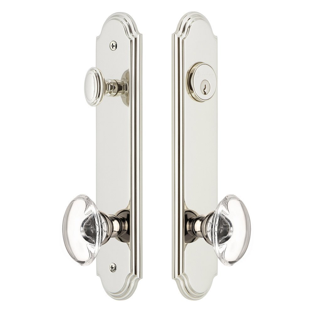 Grandeur Arc Tall Plate Handleset with Provence Knob in Polished Nickel