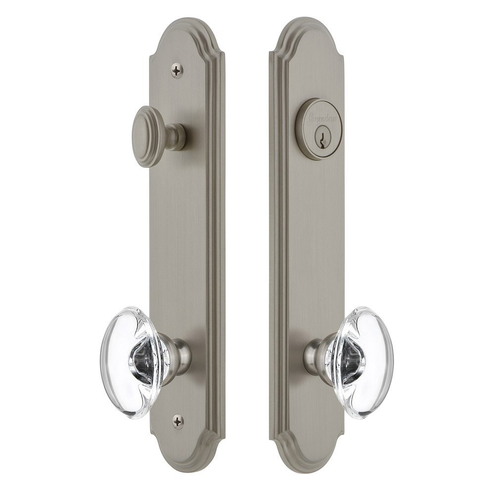 Grandeur Arc Tall Plate Handleset with Provence Knob in Satin Nickel