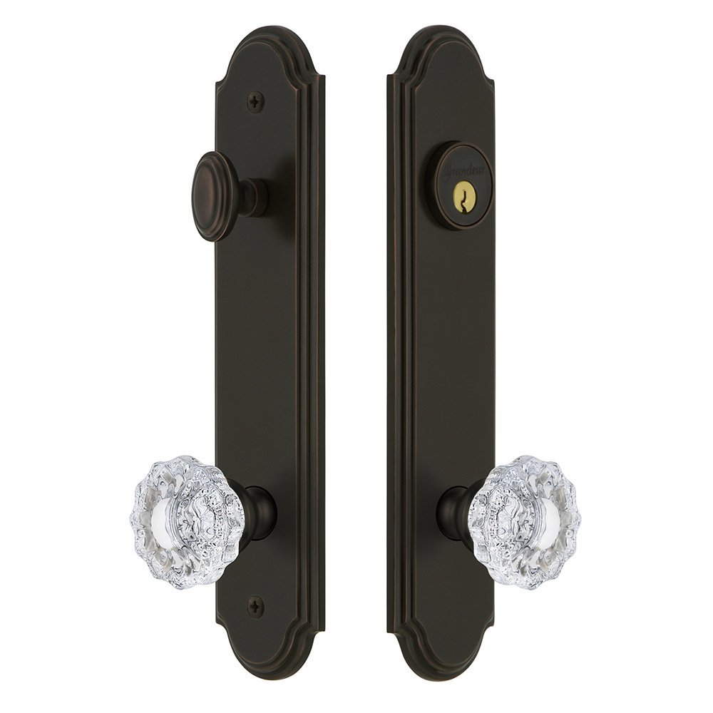 Grandeur Arc Tall Plate Handleset with Versailles Knob in Timeless Bronze