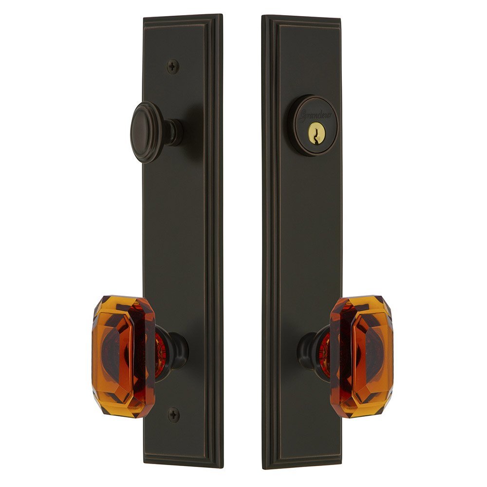 Grandeur Tall Plate Handleset with Baguette Amber Knob in Timeless Bronze