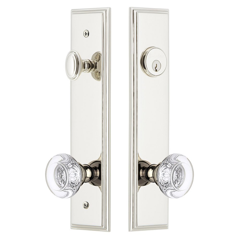 Grandeur Tall Plate Handleset with Bordeaux Knob in Polished Nickel