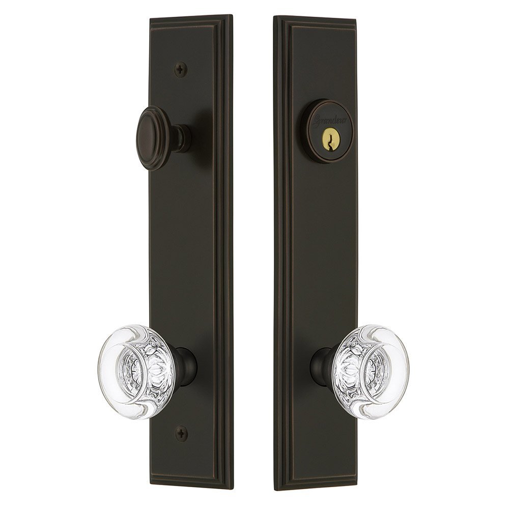 Grandeur Tall Plate Handleset with Bordeaux Knob in Timeless Bronze