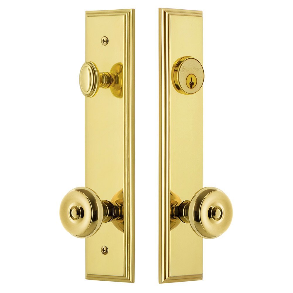 Grandeur Tall Plate Handleset with Bouton Knob in Lifetime Brass