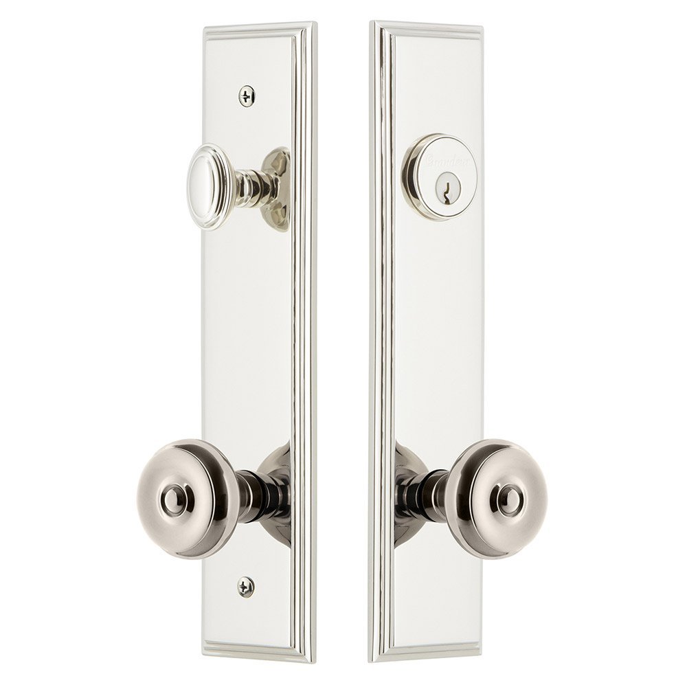 Grandeur Tall Plate Handleset with Bouton Knob in Polished Nickel