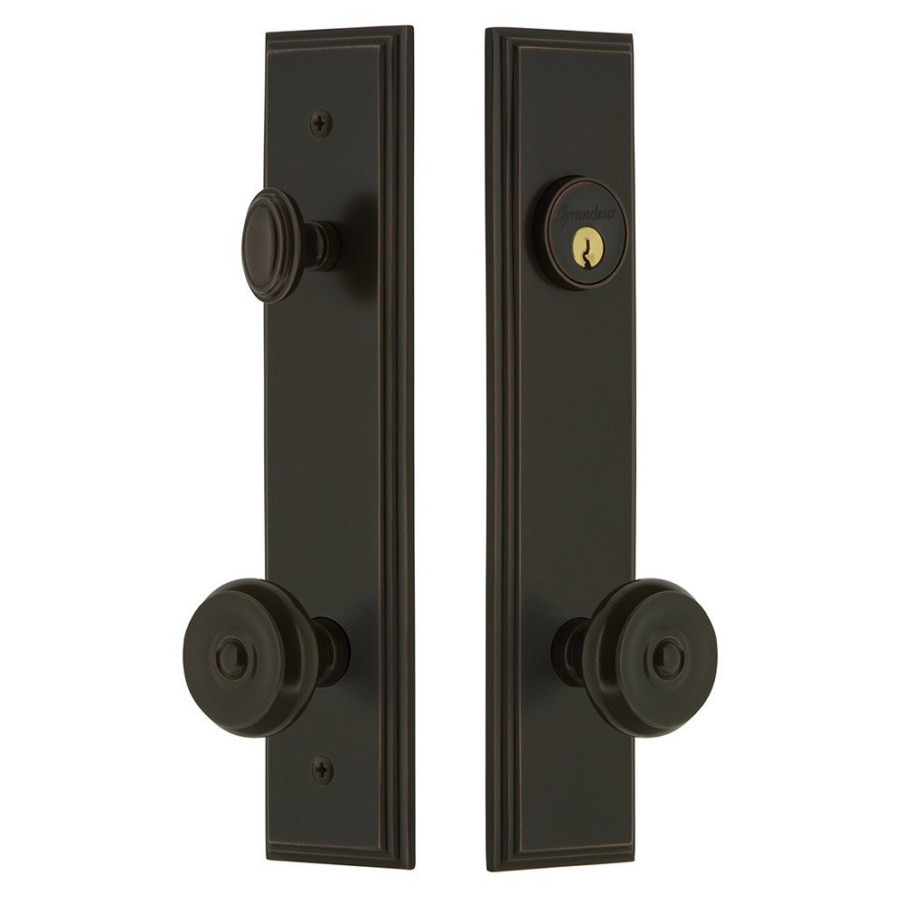 Grandeur Tall Plate Handleset with Bouton Knob in Timeless Bronze