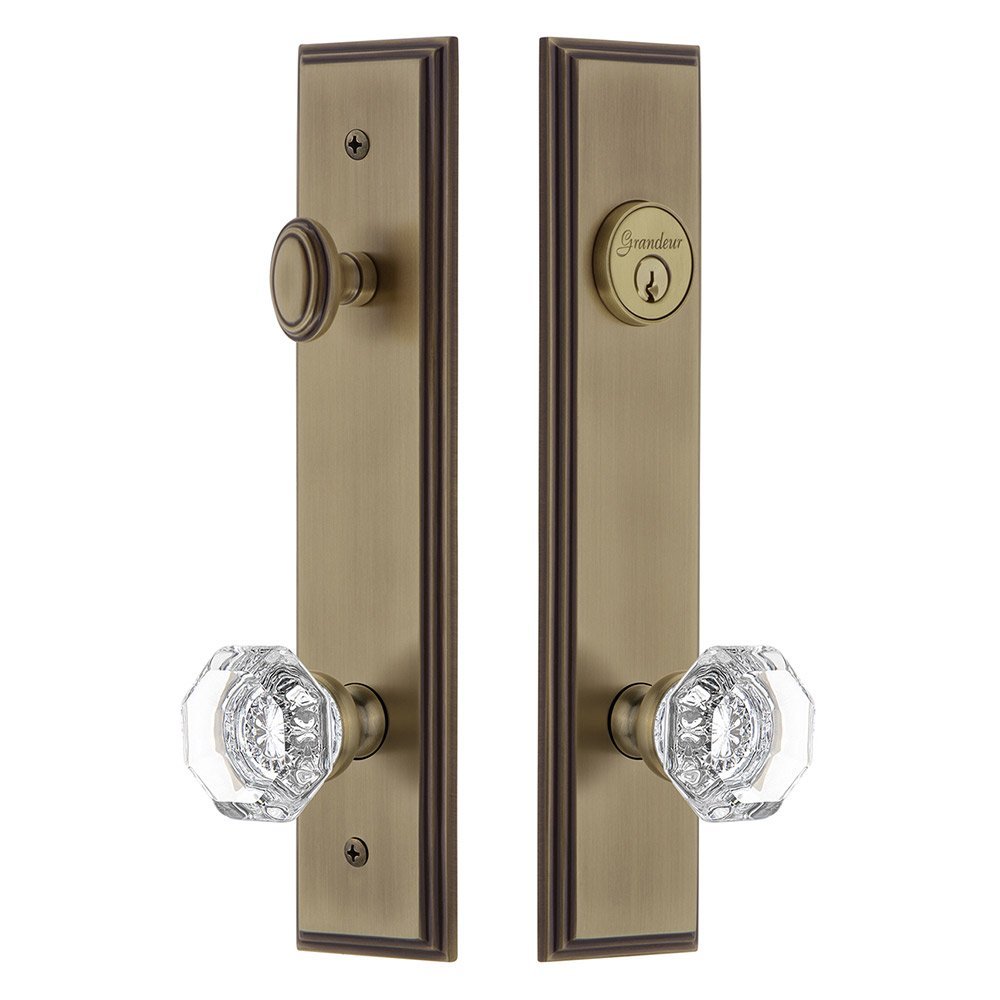 Grandeur Tall Plate Handleset with Chambord Knob in Vintage Brass