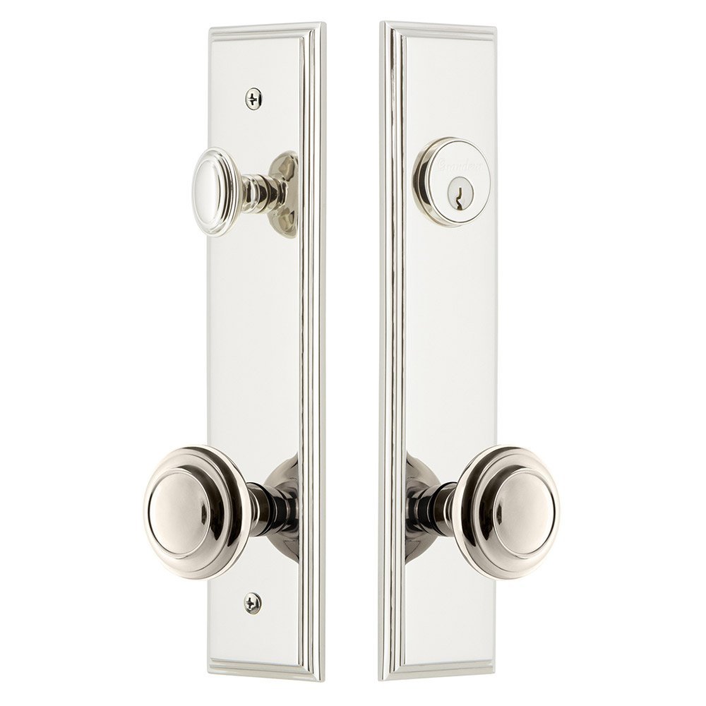 Grandeur Tall Plate Handleset with Circulaire Knob in Polished Nickel