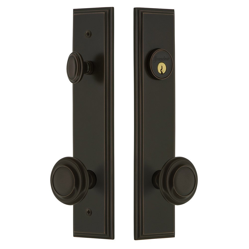 Grandeur Tall Plate Handleset with Circulaire Knob in Timeless Bronze