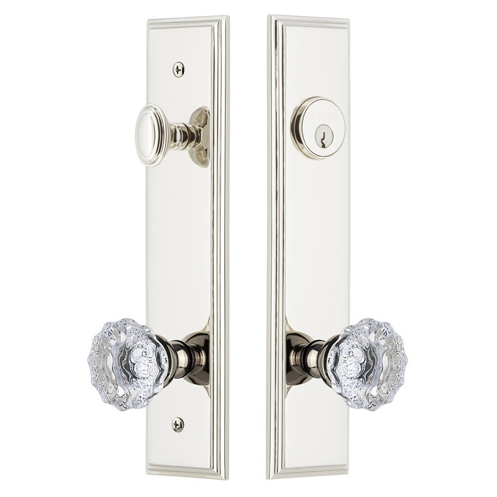 Grandeur Tall Plate Handleset with Fontainebleau Knob in Polished Nickel