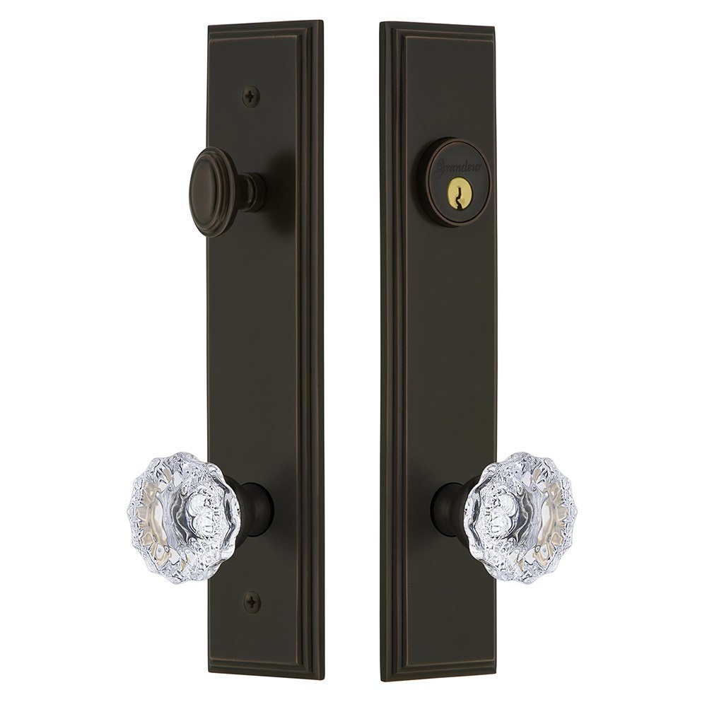 Grandeur Tall Plate Handleset with Fontainebleau Knob in Timeless Bronze